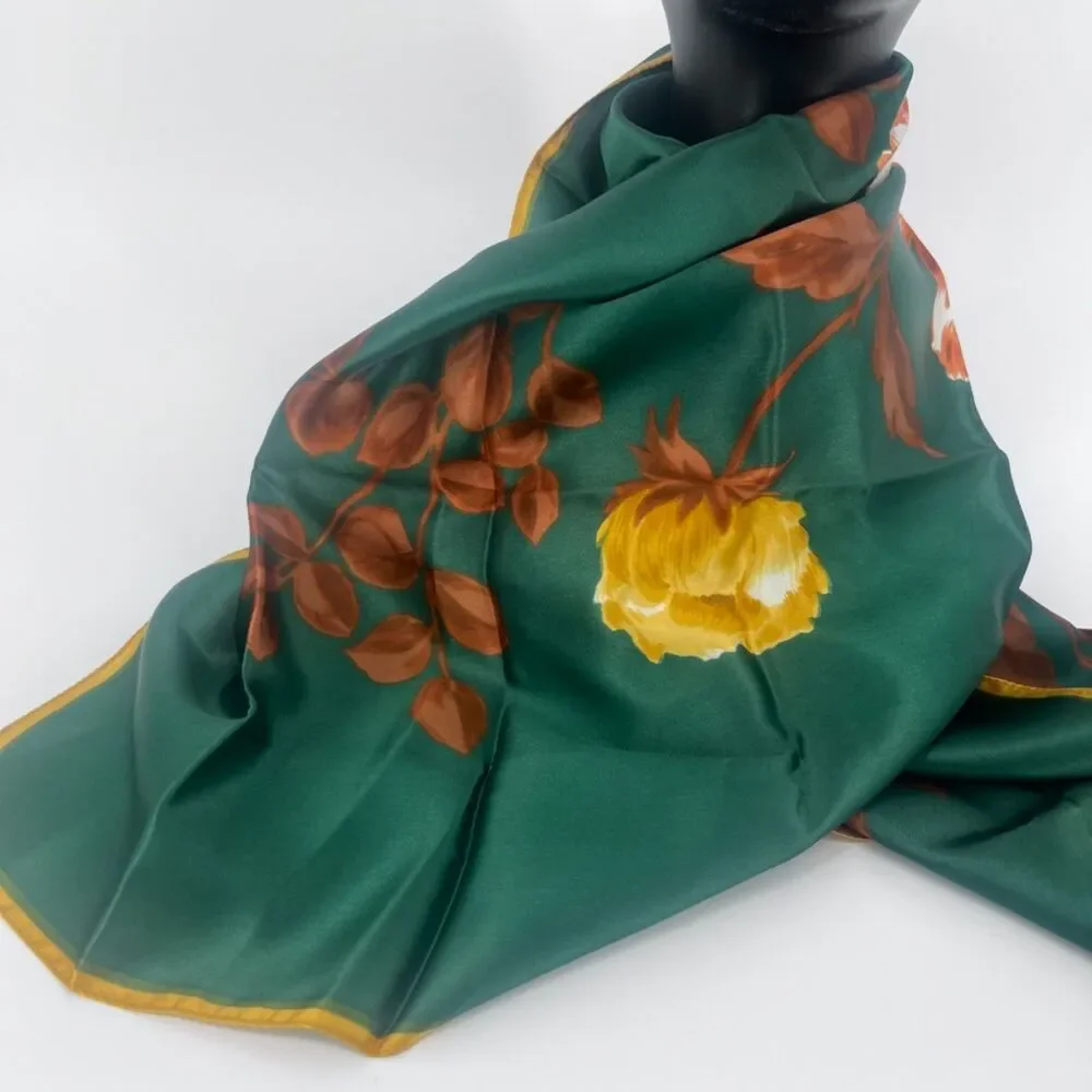 Bold Floral Square Fashion‎ Scarf Wrap Satiny Mod Boho Botanical Accessory